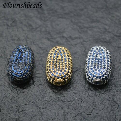 12x20mm High Quality Paved Blue Color Real CZ Zircon Rounded Rectangle Metal Beads DIY Fashion Jewelry Findings 5pc/lot