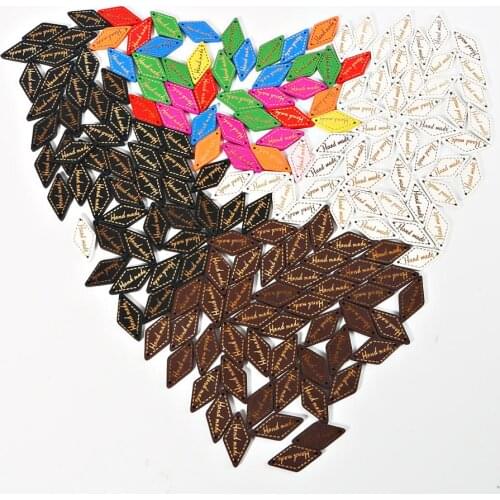 50pcs/lots 12x26mm Wooden Elliptical Square Pattern Button "Handmade" Tags For DIY Craft Clothes Handmade Sewing Accessories