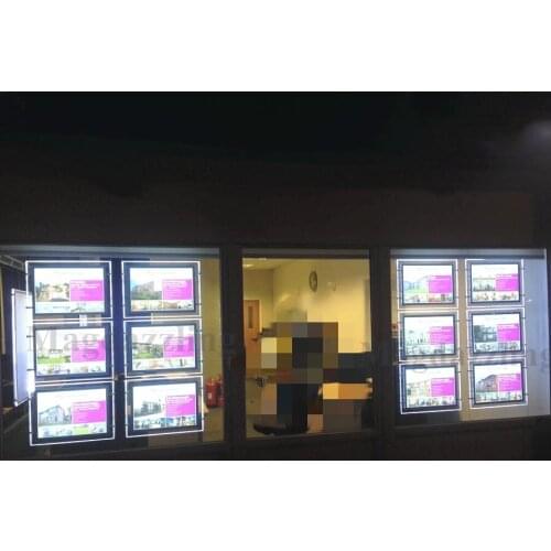 A3 Landscape Two Sides LED Window Display Illuminated Acrylic Poster Frame Window Display Kits for Real Estate Agent windows