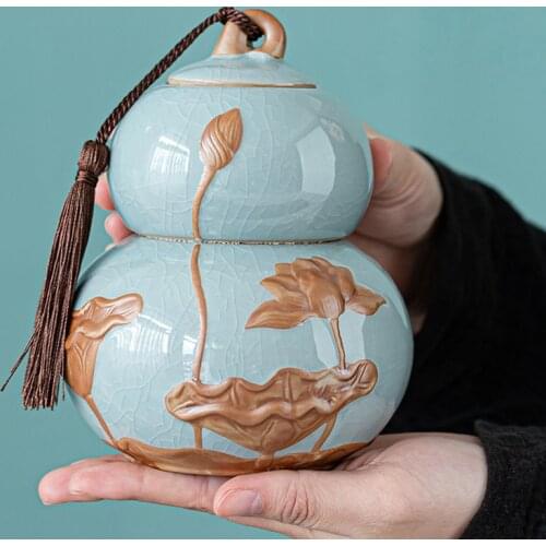 Gourd Style Tea Jar Ceramic Tea Barrel Black Tea Sealed Tank Storage Tank Puer Teacaddy 4 Color Optional Onsale