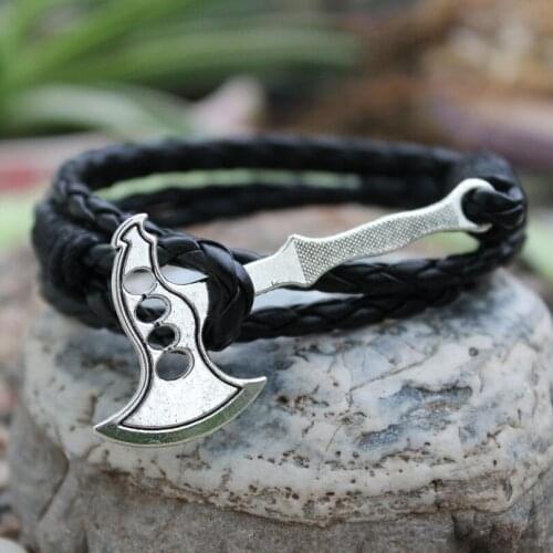 Punk Bracelets black Synthetic leather Bracelet Vintage Retro Viking Giant Axe For Men Women Christmas Gift