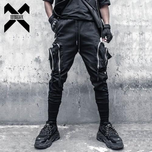 Tactical Functional Cargo Pants Joggers Men Zipper Multi-pocket Trousers 2021 Autumn Hip Hop Streetwear Pant Black WB231