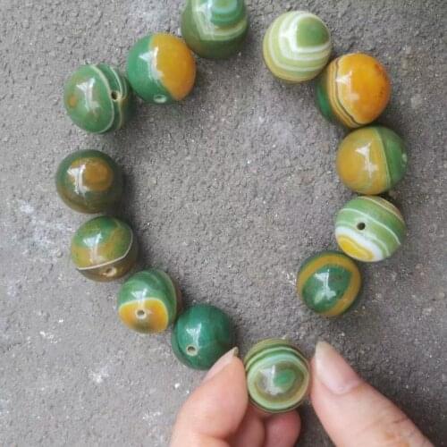 20MM natural agate beads 13pcs/lot Honey candy berry yellow Rare yellow-green two-color stripe pattern Bulk wholesale jewelry