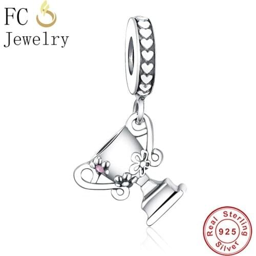 FC Jewelry Fit Original Brand Charms Bracelet 925 Sterling Silver Trophy Cup Flower Success Career Symbol Bead Dangle Berloque