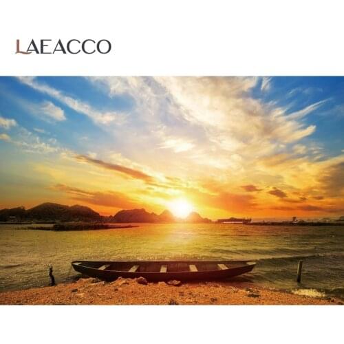 Summer Holidays Backdrops For Photography Sunset Beautiful Scenic Seaside Beach Boat View Photo Background Photocall Photostudio