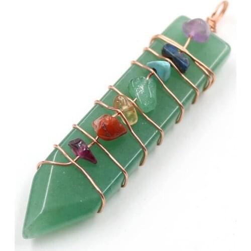 FYSL Rose Gold Color Wire Wrap Sword Shape Green Aventurine Pendant Rock Crystal Healing Chakra Jewelry