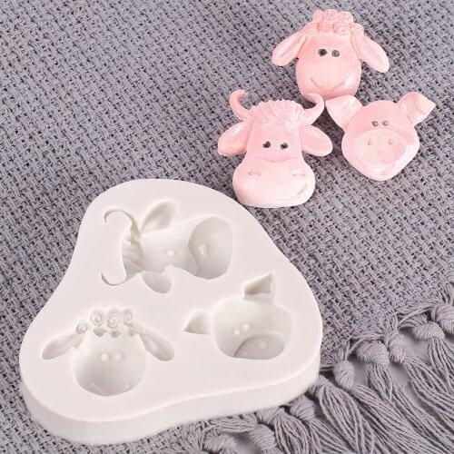 Pig Sheep Cattle Birthday Cake Mold Baking Accessories 3D DIY Sugar Craft Chocolate Cutter Mould Fondant Cake Decorating Tool