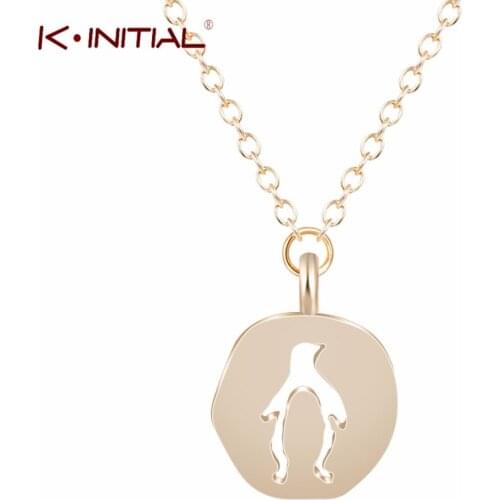 Kinitial New Cutout Penguin Necklace Long Chain Pendant Fashion Jewelry For Women Animal Charm Collar Accessories