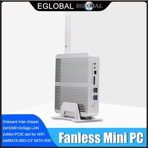 Super Fanless Mini PC Windows 10 Pro Intel Core i5-5200U i7-5500U SD Card 4K HTPC 16G Ram 512G SSD 1TB HDD 2*HDMI 2*Nics WiFi BT
