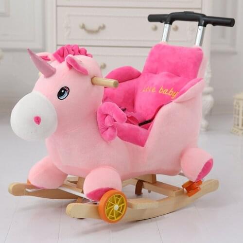 Multi-function Wooden&plush animal Unicorn Elephant Mickey Rocking Horse Trojan toy Rocking Chair baby carriage Child trolley