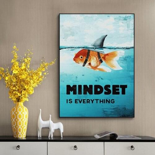 Nordic Style Motivation Posters Canvas Print on The Wall Mindset Is Everything Shark Fish Wall Art Pictures for Home Decoration