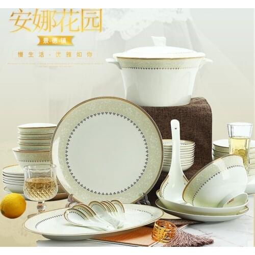 Bowl and dish set bone china bowl and plate household Korean Phnom Penh simple rice bowl ceramic bowl set Jingdezhen tableware