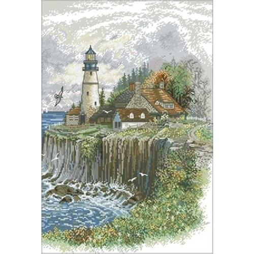 Lighthouse on the cliff patterns Counted Cross Stitch 11CT 14CT 18CT DIY Chinese Cross Stitch Kits Embroidery Needlework Sets