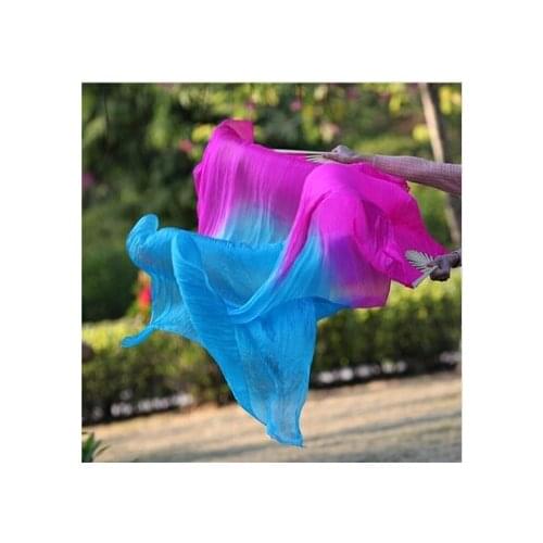New Arrival dyed color Pink/Blue long Belly Dancing 100% Silk material Fan Veils for Stage Show or Performance