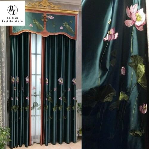 New Chinese Classical Lotus Pond Moonlight Embroidery Curtains for Living Dining Room Bedroom