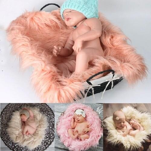 Faux Fur Baby Receiving Blanket Newborn Photography Prop Rug 50*60CM Swaddling Mat Baby Sleeping Cushion Carpet Photo Background