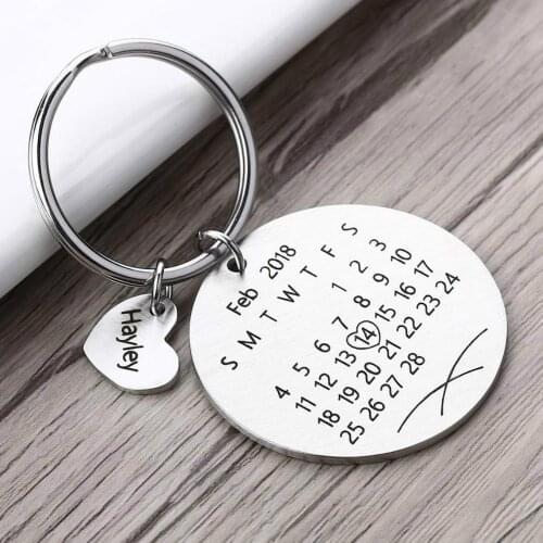 Personalized Calendar Keychain Custom Engraved Date Key Chain Ring Stainless Steel Gold /Silver/RoseGold/Black Color Key Chains