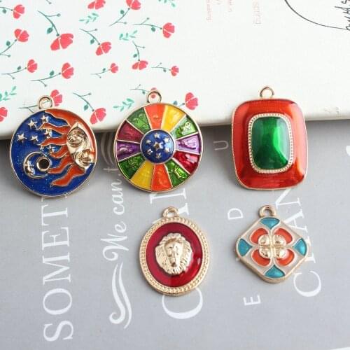 10pcs/lot DIY Abstract Starry Moon Enamel Unicorn Pendant Jewelry Findings Gold Color Tone Charms Handmade Necklace Accessories