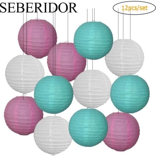 Baby Girl Boy Birthday Party Favor 12pcs/lot Pink Tiffany White 6" 8" 10" 12" Hanging Round Paper Lantern Wedding Ceremony Decor