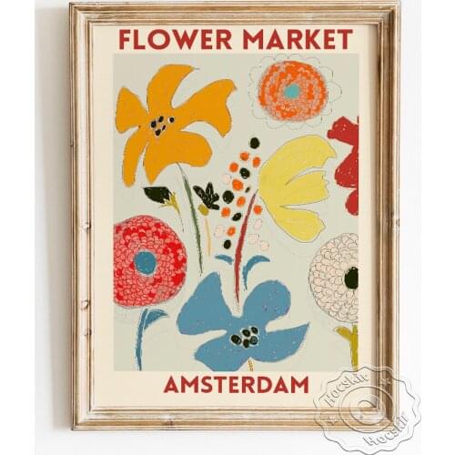 Amsterdam Flower Market Canvas Painting Poster, Vintage Watercolor Floral Collection Exhibition Art Prints, Botanical Home Decor