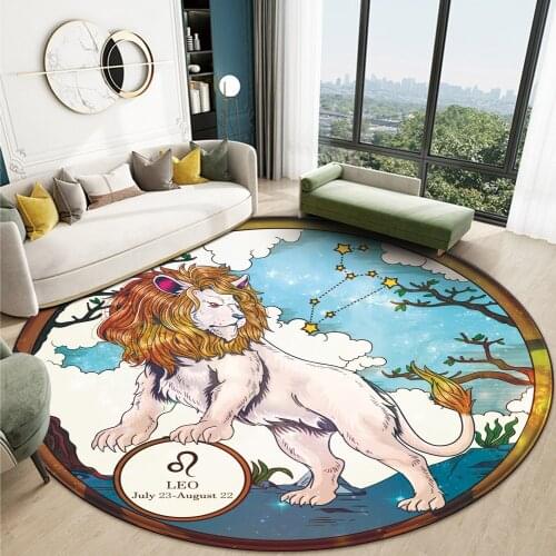 Durable Carpet Floor Mat Home Bedroom Living Room Decoration Rug 12 Constellation Leo Round Floor Mat Anti-slip Flannel Carpet