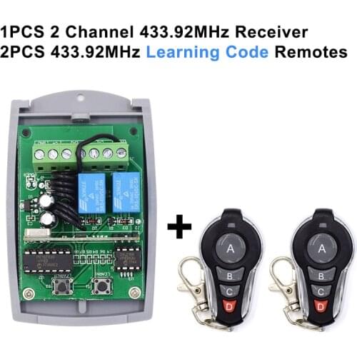 12-24V 433.92MHz fixed code & rolling code receiver garage door controller 2 channel garage door remote receiver 2x 1527 remotes