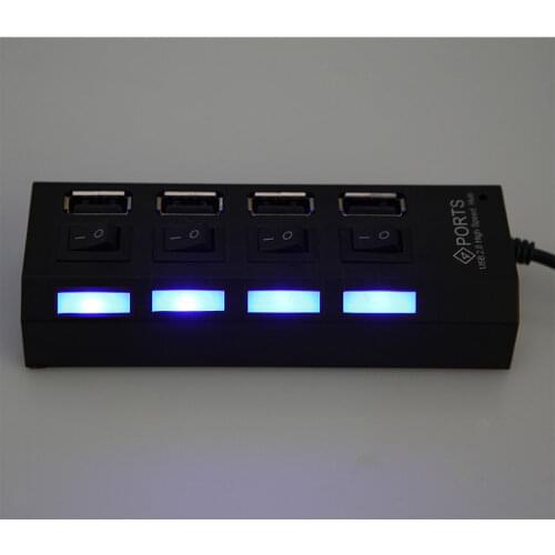 Kebidu 4 Port USB 2.0 Hub Splitter LED High Speed External Multi USB Hub With Power on/off Switch Cable For PC Notebook Laptop