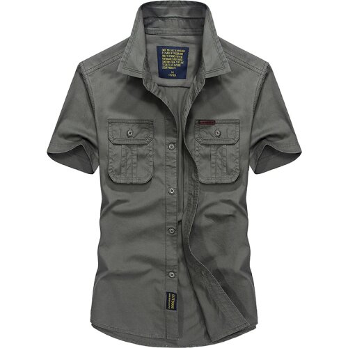Summer Short Sleeve Cargo Shirt Men Military Mens Shirts Casual Slim Fit Chemise Homme Cotton Shirt Camisa Masculina