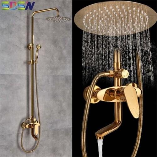SDSN Bathroom Faucet Mixer Gold Bath Shower Faucet Round Shower Head Rainfall Shower Set Hot and Cold Shower System Aliuminum