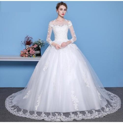 Sexy See Through Wedding Dress Luxury Long Sleeve Gown 2020 Lace Beaded Mariage Bridal Gowns Vestido De Noiva