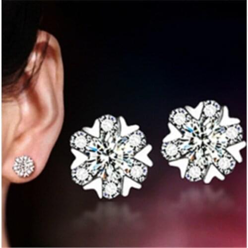 Heart Earrings Snowflake Stud Earring Silver Color Heart Bling Crystal Stud Earrings For Women Wedding Fashion Jewelry Gifts