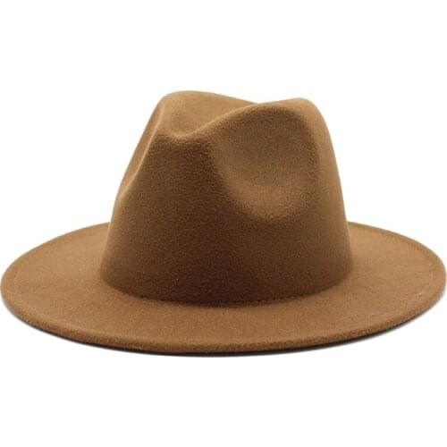 Vintage Unisex Panama Wool Felt Fedora Hats Ladies Wide Brim Party Trilby Cowboy Hat Fashion Jazz CapWide Brim Simple Mens Hat