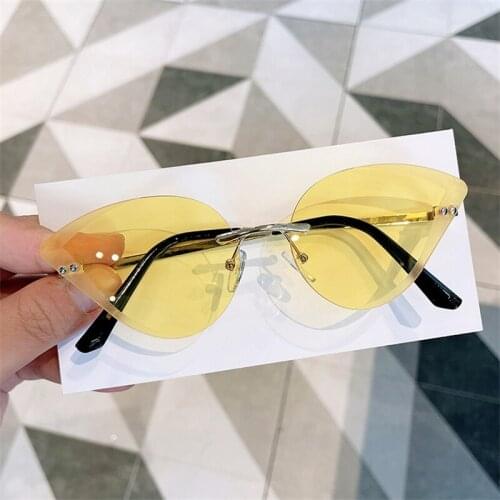 2021 Cat Eye Sunglasses Women Brand Designer Fashion Rimless Candy Color Sun Glasses Cutting Lens Ladies Frameless Eyeglasses