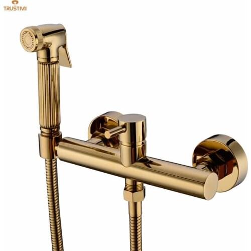 Solid Brass Toilet Handheld Bidet Spray Shower Sprayer Set With Hot and Cold Mixer Valve Chrome & Gold