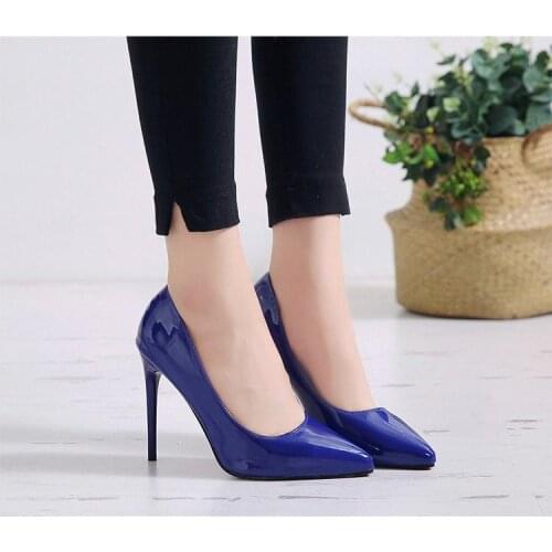 Classic Women pumps Elegant pointed toe patent leather office lady Shoes Spring Summer High heels Wedding Bridal Shoes Large si