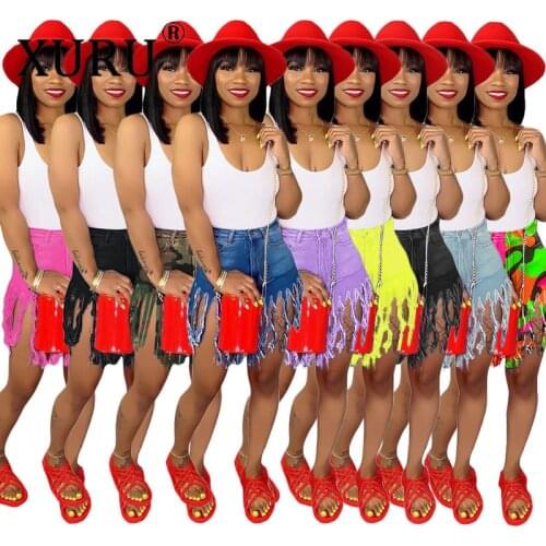 XURU European and American Fringed Brushed Denim Shorts Womens Jeans Womens Casual Straight-leg Jeans