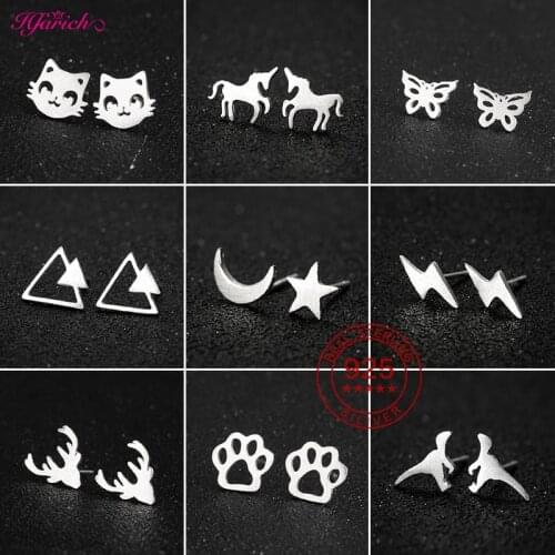 Real 925 Sterling Silver Dog Paw Earrings for Women Children Jewelry Fashion Triangle Deer Head Dinosaur Unicorn Earings Moon