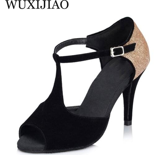 WUXIJIAO Hot Selling black High quality Heel Dance Shoes Latin Woman Party Performance Ballroom Dance Shoes Heels 8.5