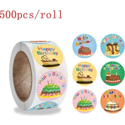 1 inch with 500pcs Cartoon Happy Birthday Stickers For Kids Child Birthday Party Gift Packing Happy Birthday Decor Stickers