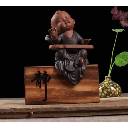 1 PCS Yixing Handmade Purple Clay tea Pet Creative Buddha Monk Figurine Ornament Tea Set decoration Accessories Desktop Crafts