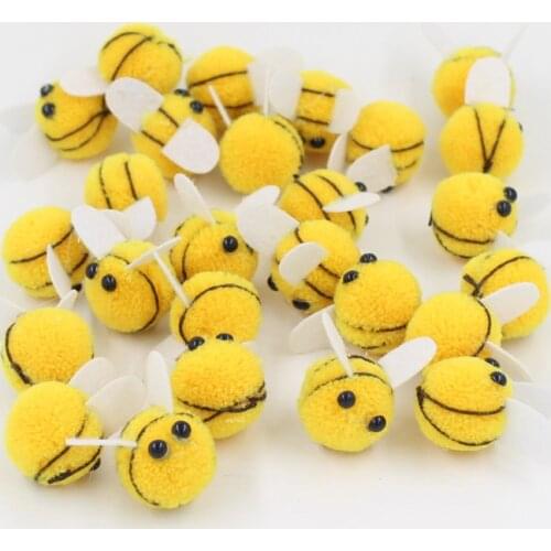 10Pcs Yellow bee Plush Balls Wedding Party Decor Fluffy Pompom Kids Hair Accessories DIY Scrapbook Toys Craft Supplies
