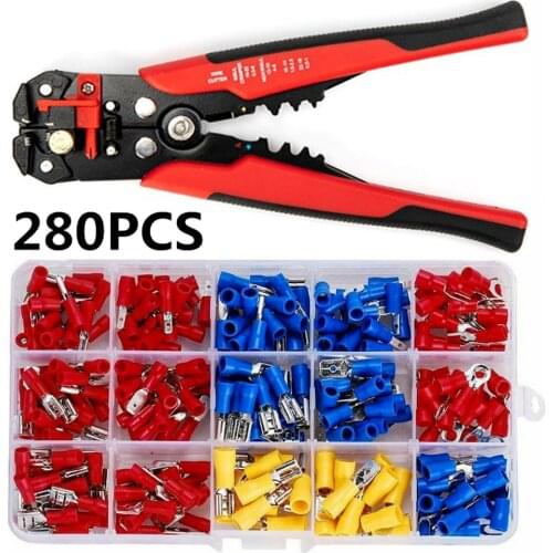 280PCS nsulated Cable Connector Electrical Wire Crimp Spade Butt Ring Fork Ring Lugs Rolled Terminals Crimper Plier Tool Kit