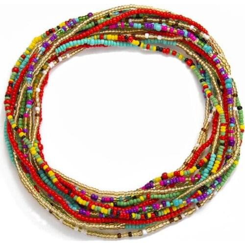 7Pcs Bohemia Double Strand Bead Belly Chains Summer Bikini Stretchy Multi-Colors Beaded Belly Waist Chain Body Jewelry