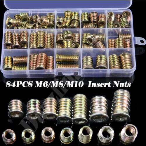 84PCS/Box Assortment Hex Socket Screw-in Insert Nuts Kit M6 M8 M10 Hexagon Socket Countersunk Head Nuts Zinc Alloy With Box