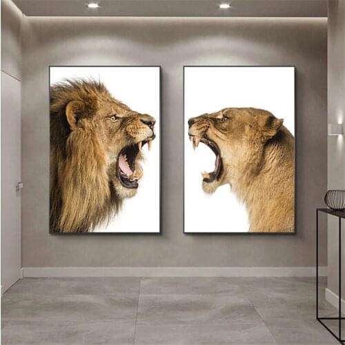 African Wild Lion and Lioness Family Canvas Posters and Prints Animals Art Paintings on the Wall Art Lions Pictures Home Decor