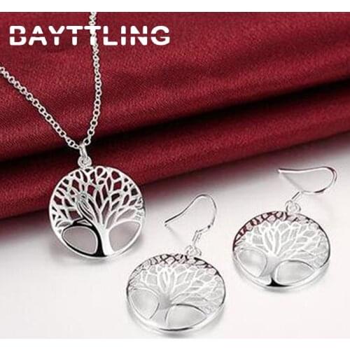BAYTTLING 925 Sterling Silver Tree of Life Pendant Necklace Earrings For Women Fashion Jewelry Sets Engagement Jewelry