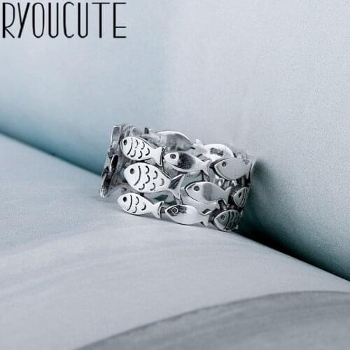 Bohemian Vintage Silver Color Multi-layer Fish Rings for Women Wedding Jewelry Antique Statement Rings Anillos