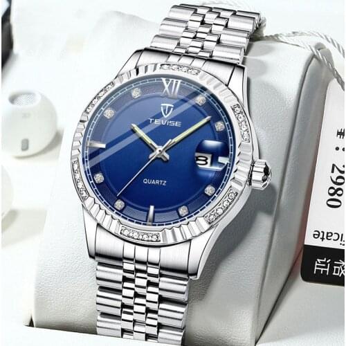 2021 New Business Sport Mens Quartz Watch TEVISE Luxury Brand Full Steel Waterproof Clock Magnifying Glass Calendar Relogio