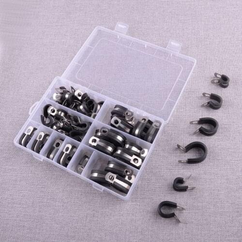 CITALL Universal 52Pcs Rubber Cushion Insulated Stainless Steel Cable Pipe Fuel Line Clamps Assortment Kit Accessories