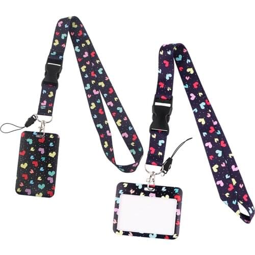 ER842 Heart-shaped Buckle Lanyard Horizontal Direction Cardholder ID Holder Staff Card Lanyard For Key Phone DIY Hang Rope